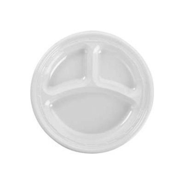 Lagasse. Dart DCC9CPWF, 3-Comp Plastic Plates, 9in Dia., White, 500/Carton DCC 9CPWF